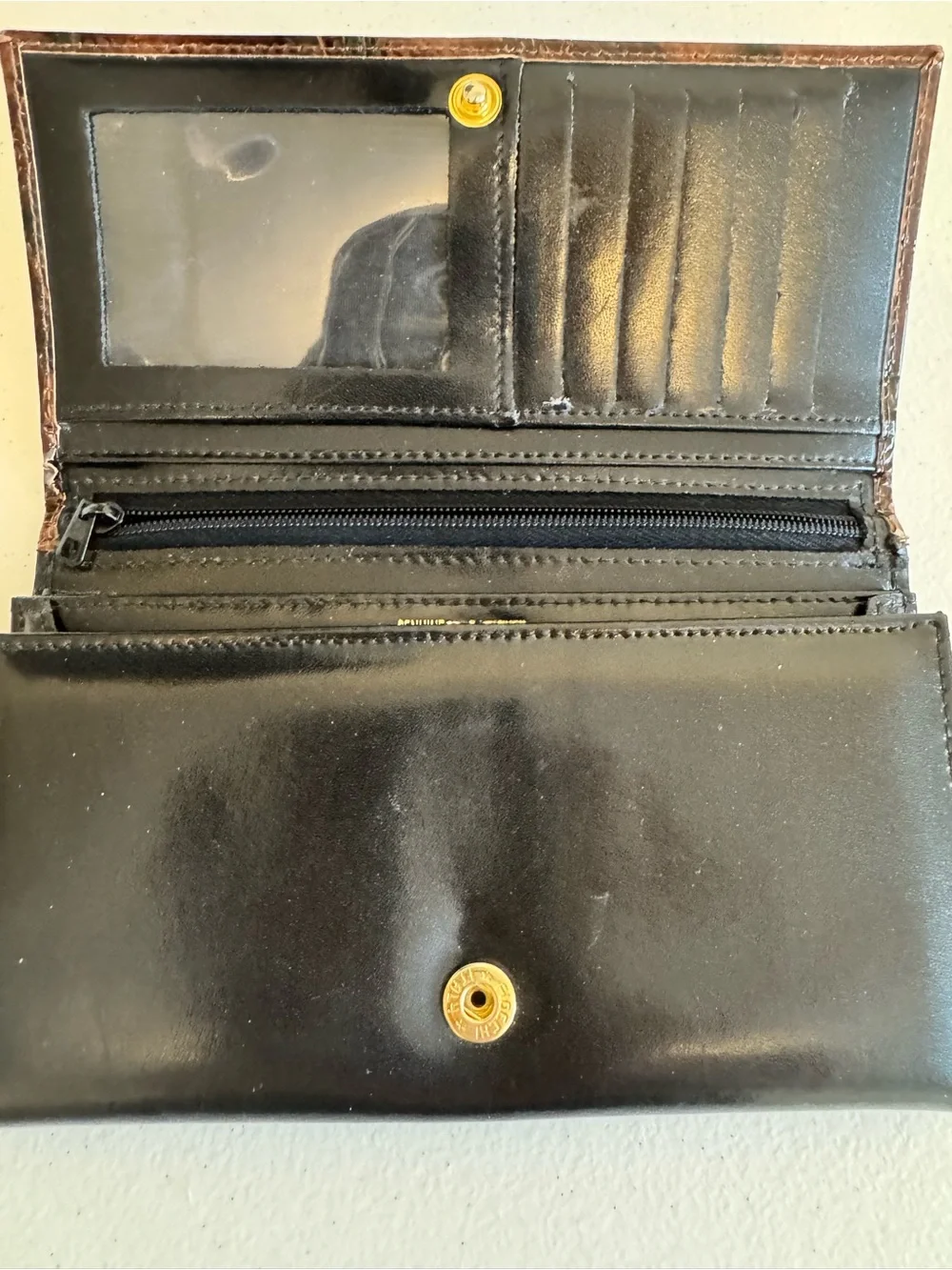 Leather Trifold Wallet in Brown and Black